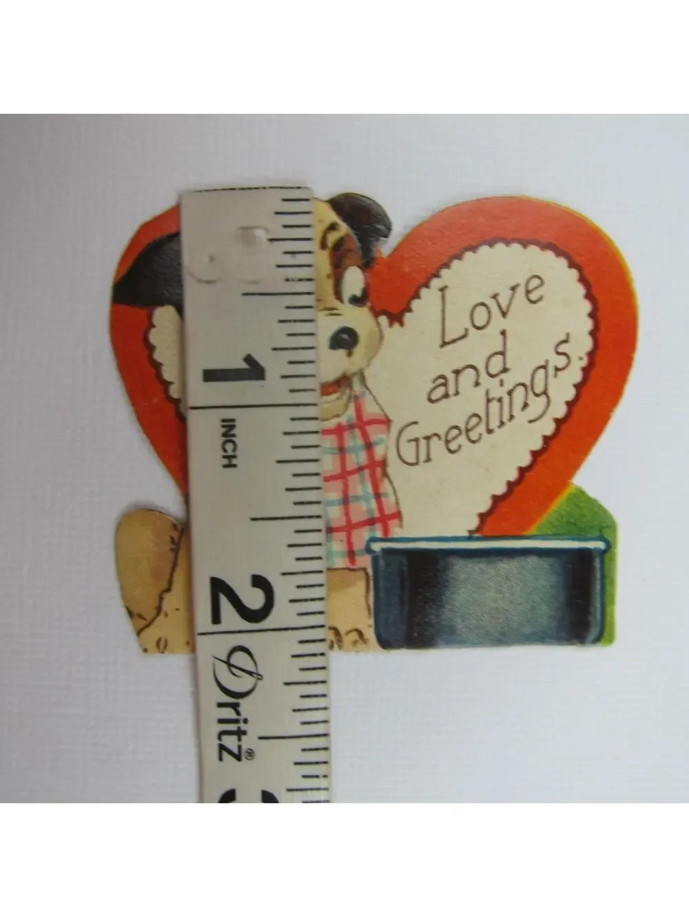 Vintage Valentine Die cut Brown English Pointer Puppy Dog Wears Bib UNSIGNED